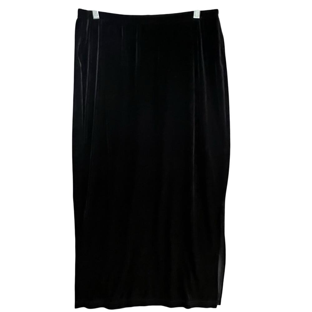 Vintage Clio Velvet Midi Skirt‎ M Black Side Slit Dark Academia Whimsygoth USA - Picture 6 of 15